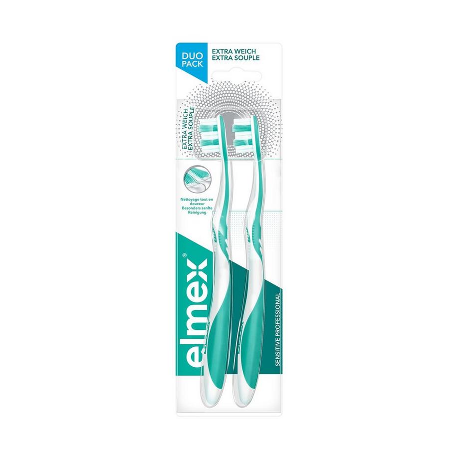elmex Sensitive Professional Sensitive Professional Extra Morbido Spazzolino, Per Una Pulizia Delicata Ed Efficace Dei Denti Estremamente Sensibili, Duo 
