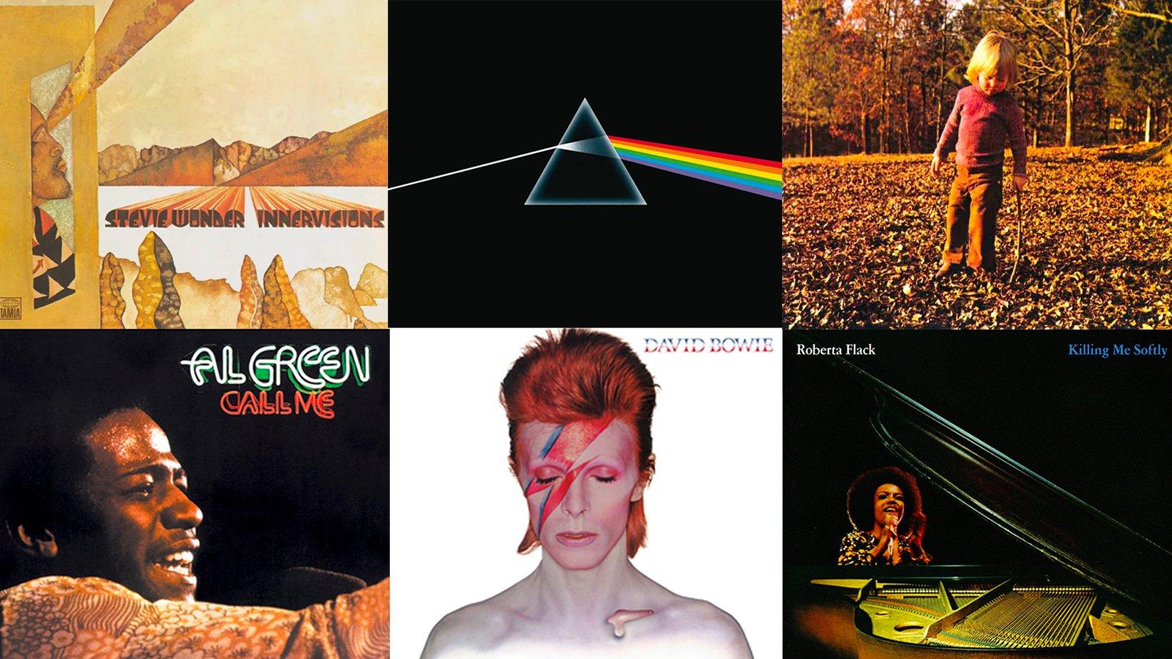 Albums covers of Stevie Wonder 'Inversions', Pink Floyd 'Dark Side of the Moon', the Allman Brothers Band 'Brothers and Sisters', Al Green 'Call me', David Bowie 'Alladin Sane' and Roberta Flack 'Killing Me Softly'