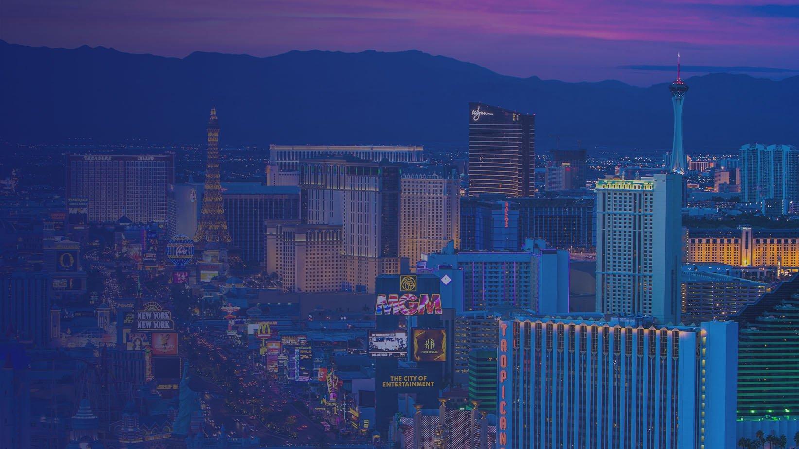 Photo of the Las Vegas skyline and the Strip at dusk