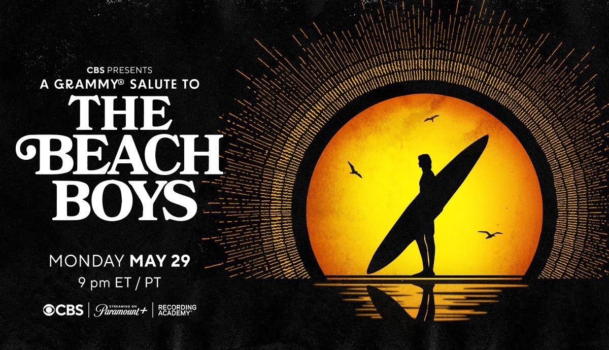 Graphic featuring artwork for "A GRAMMY SALUTE TO THE BEACH BOYS" tribute special
