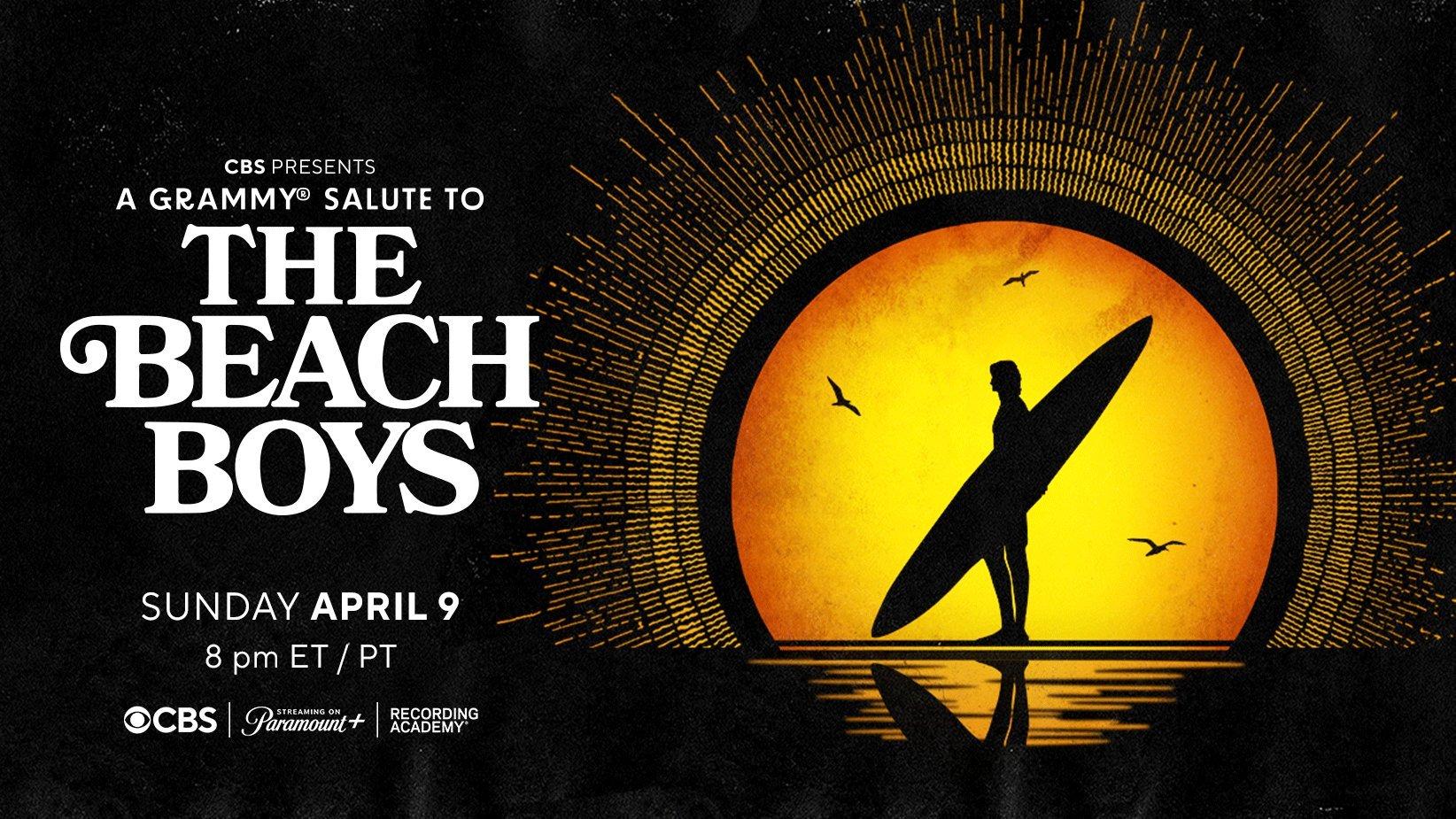 Graphic featuring artwork for "A GRAMMY SALUTE TO THE BEACH BOYS" tribute special