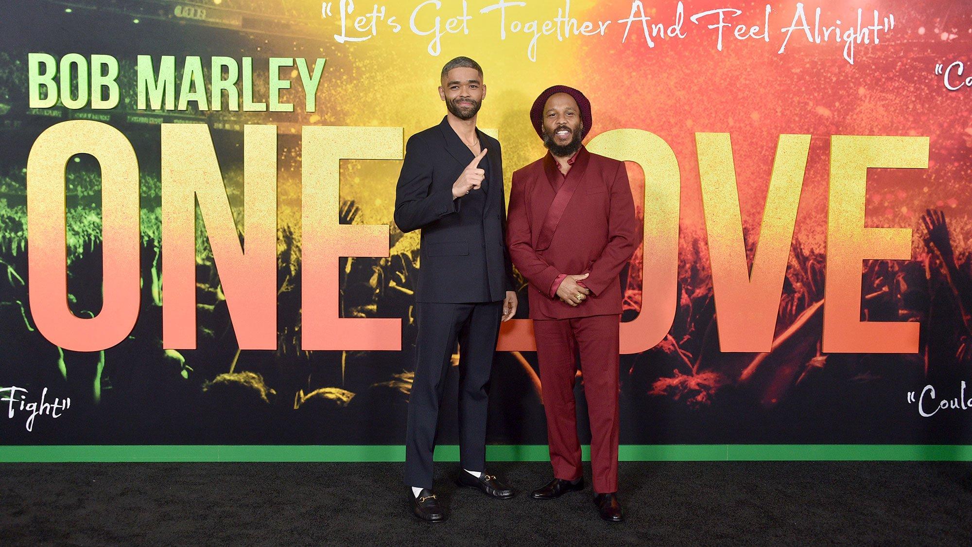 Kingsley Ben-Adir and Ziggy Marley attend the Los Angeles Premiere Of Paramount Pictures "Bob Marley: One Love" at Regency Village Theatre on February 06, 2024 in Los Angeles, California. (Photo by Gregg DeGuire/WireImage)
