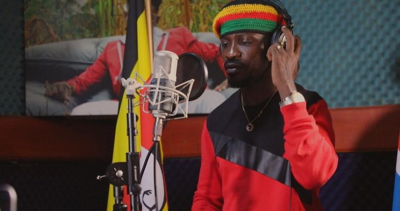 Bobi Wine is pictured in a recording studio