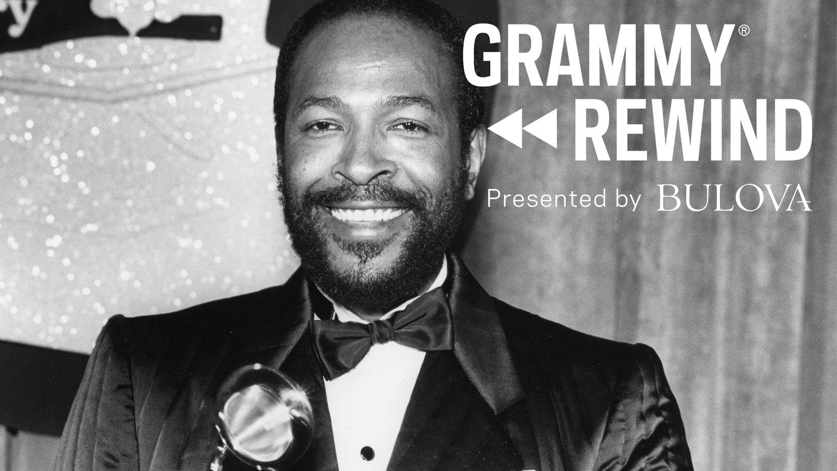 Marvin Gaye in a branded image for GRAMMY.com's GRAMMY Rewind series presented by Bulova