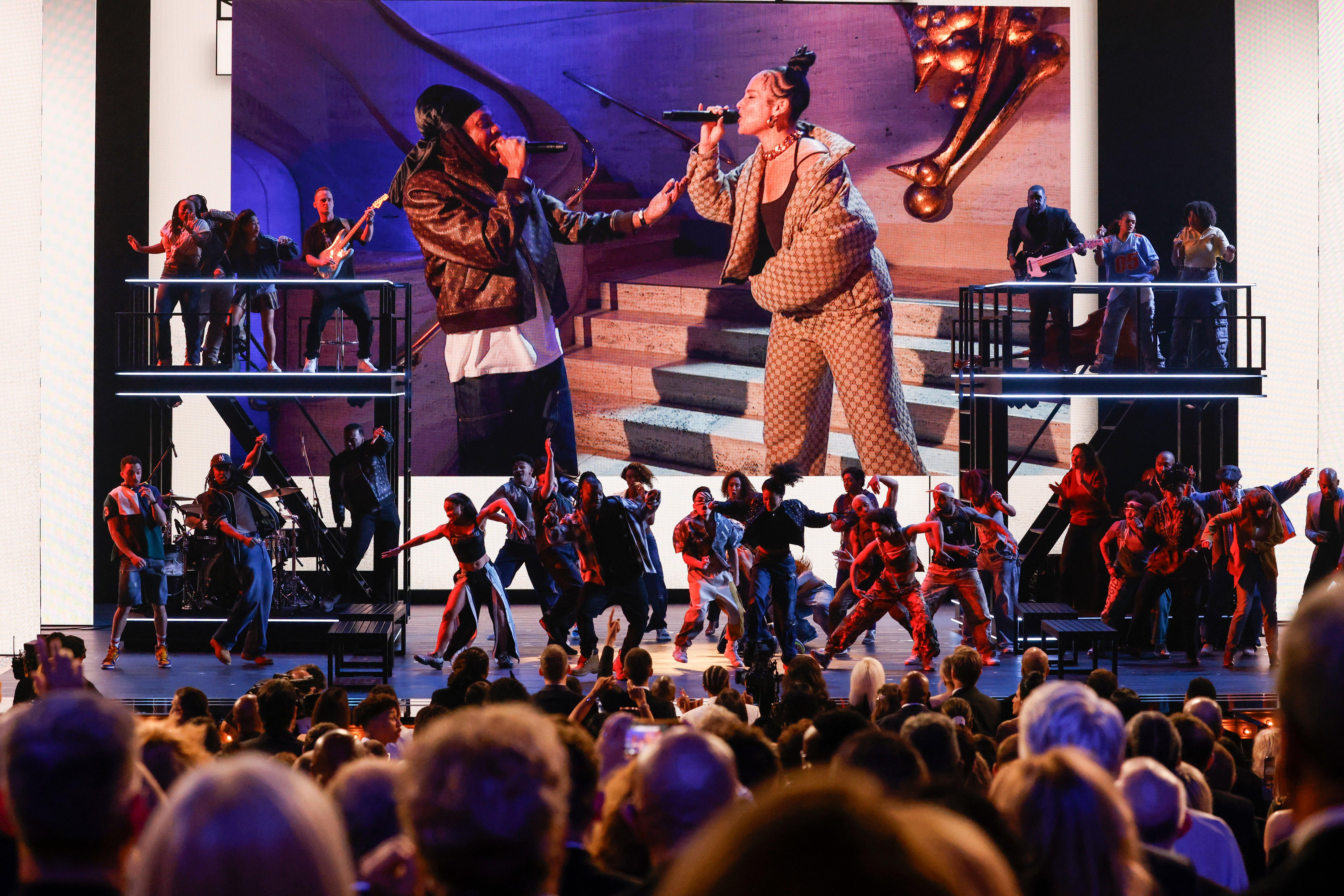 Jay-Z and Alicia Keys perform  at the 77th annual Tony Awards in New York City, Sunday, June 16.