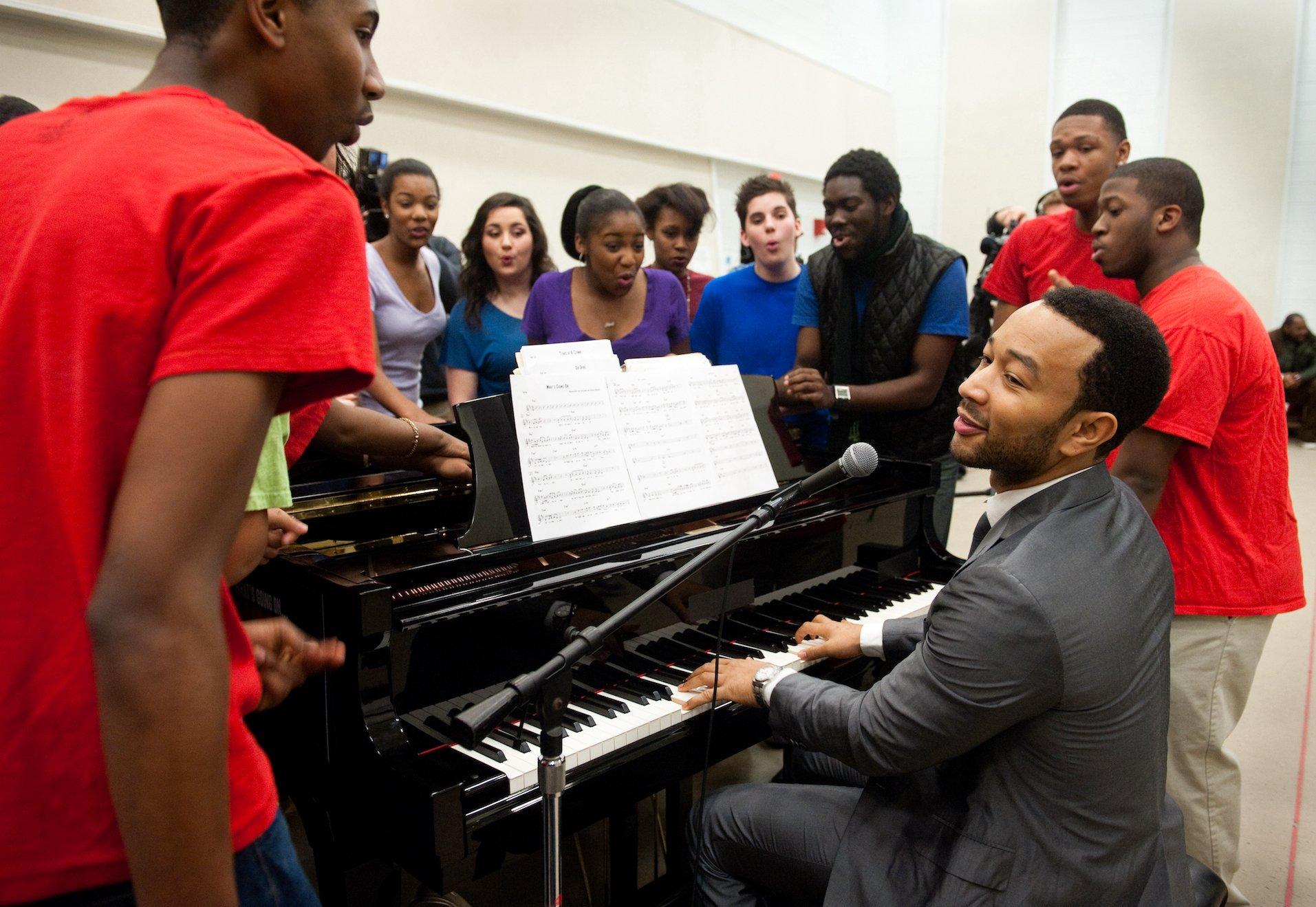 John Legend with students in 2012
