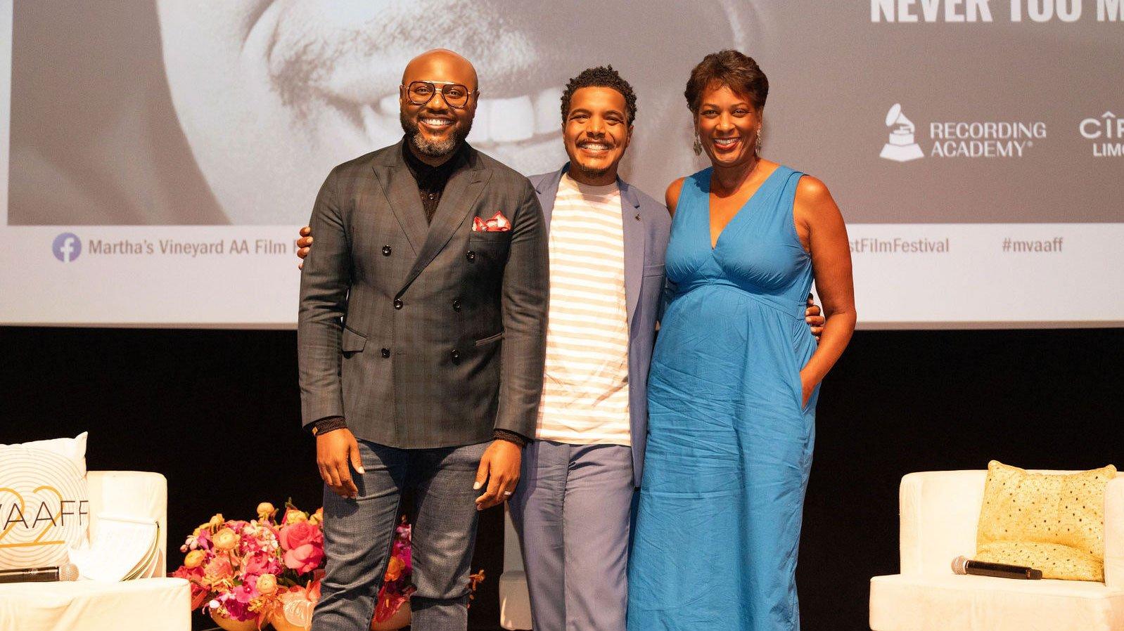 (L-R): Dr. Nii-Quartelai Quartey, the Recording Academy's Ryan Butler, and the film's director Dawn Porter attend a screening of 'Luther: Never Too Much' at the 2024 Martha's Vineyard African American Film Festival