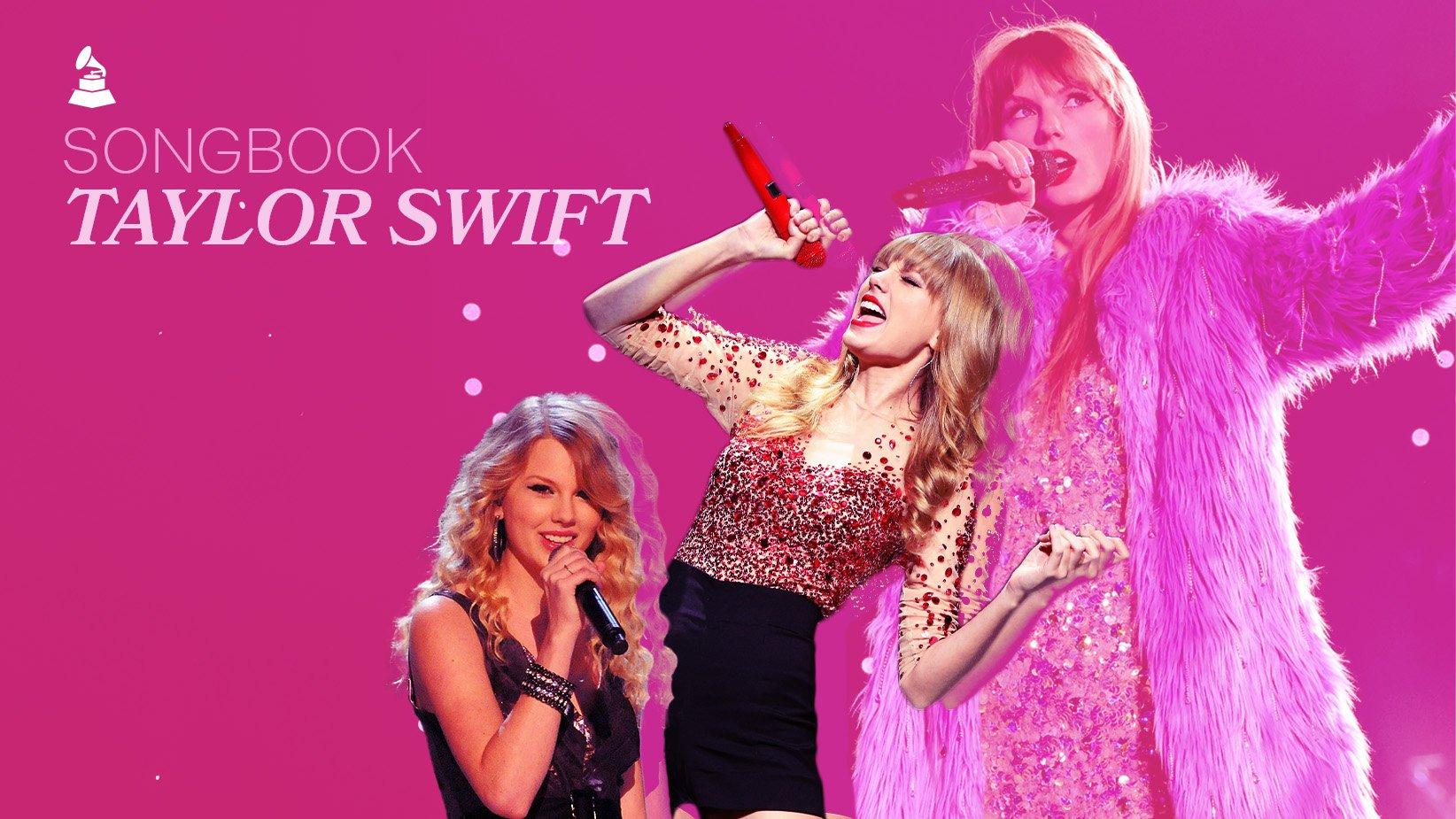 A composite image collage featuring images of Taylor Swift in (L-R) 2023, 2008 and 2012.