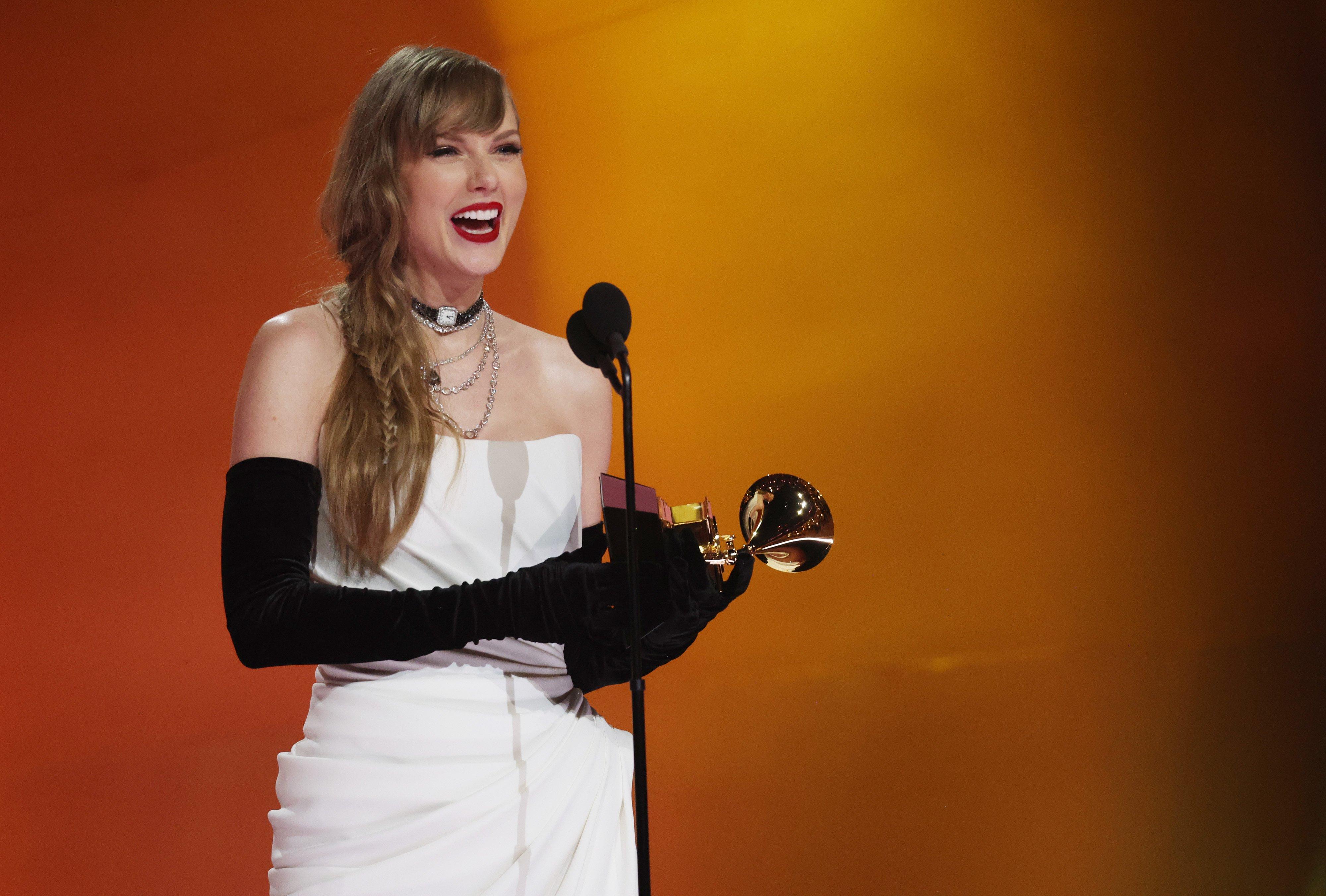 Taylor Swift Announces New Album After 13th GRAMMY Win At The 2024   Taylor Swift 2024 GRAMMYs GettyImages 1986535927