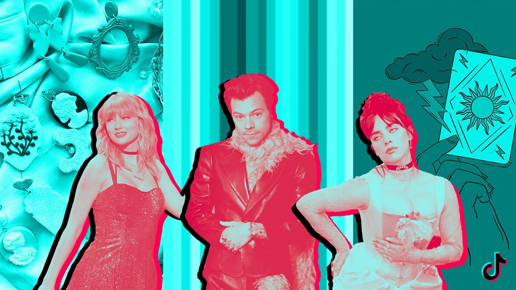 Graphic of photos featuring (L-R): Taylor Swift, Harry Styles, Billie Eilish