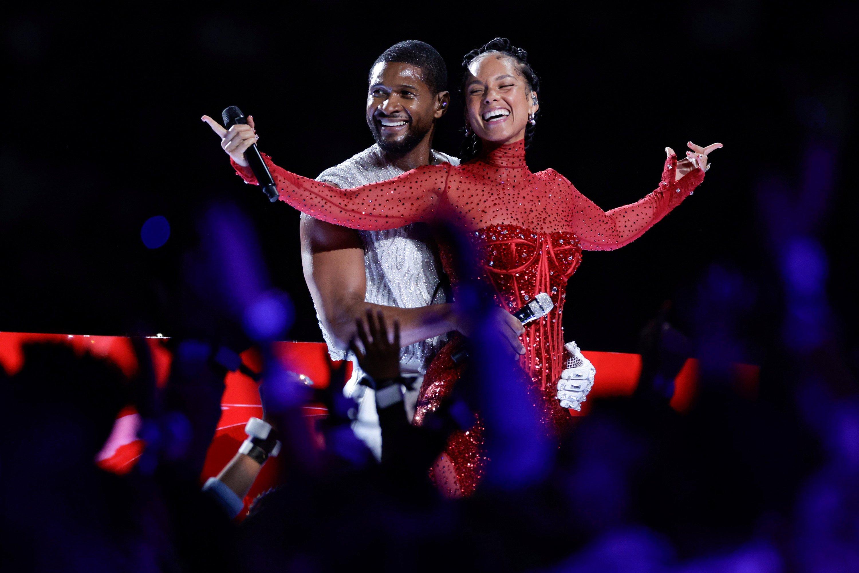 Usher and Alicia Keys at Super Bowl 2024