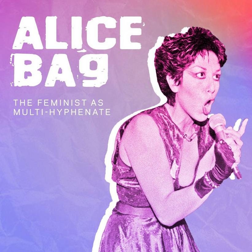 Graphic featuring photo of Alice Bag performing at the Mabuhay Gardens in 1978