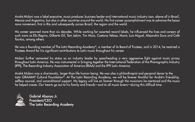 The Latin Recording Academy® Re: André Midani