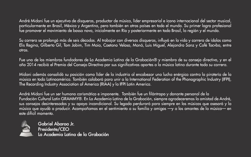 La Academia Latina de la Grabación® Acerca de: André Midani
