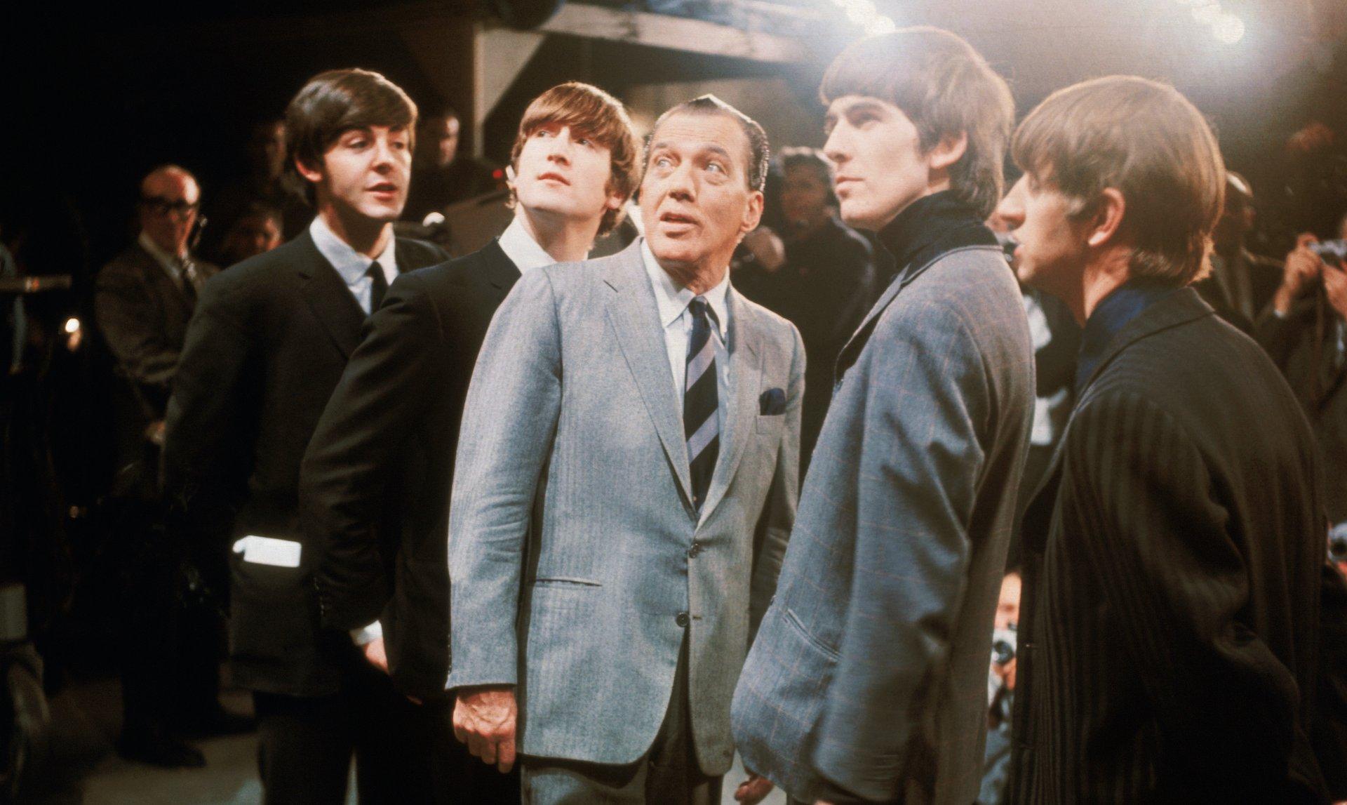 The Beatles with Ed Sullivan during the taping of their New York Debut show