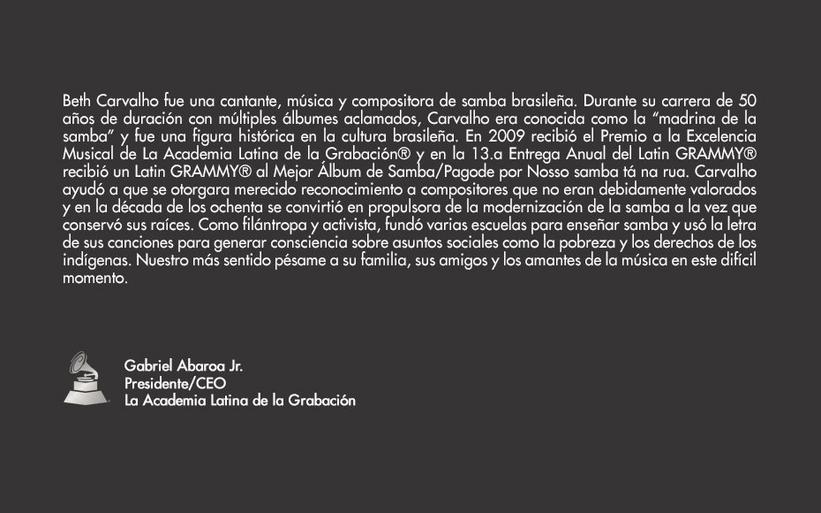 La Academia Latina de la Grabación®  Acerca de: Beth Carvalho