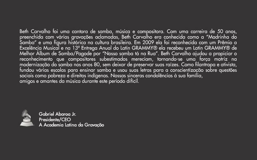 Sobre: Beth Carvalho A Academia Latina da Gravação™ 