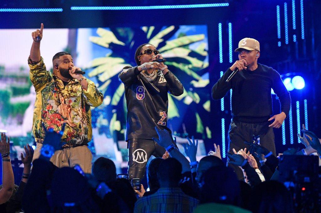 DJ Khaled, Quavo and Chance The Rapper perform at the 2020 NBA All-Star Game