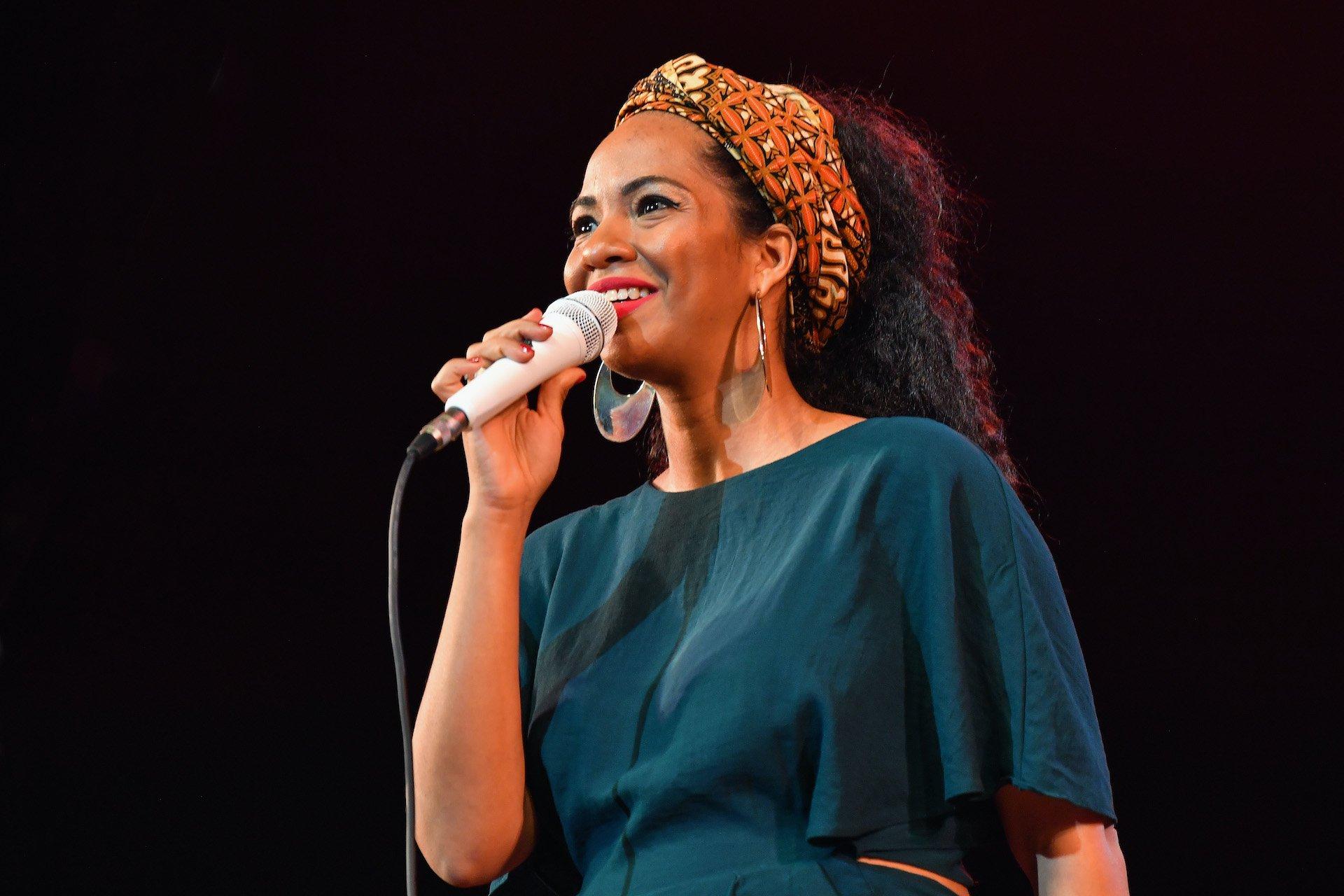 Photo of Eme Alfonso performing at the National Theatre of Cuba during the 33rd International Jazz Plaza Festival on January 21, 2018, in Havana, Cuba