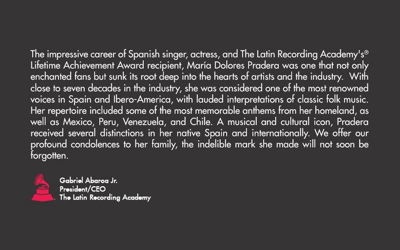 The Latin Recording Academy® Statement Re: María Dolores Pradera