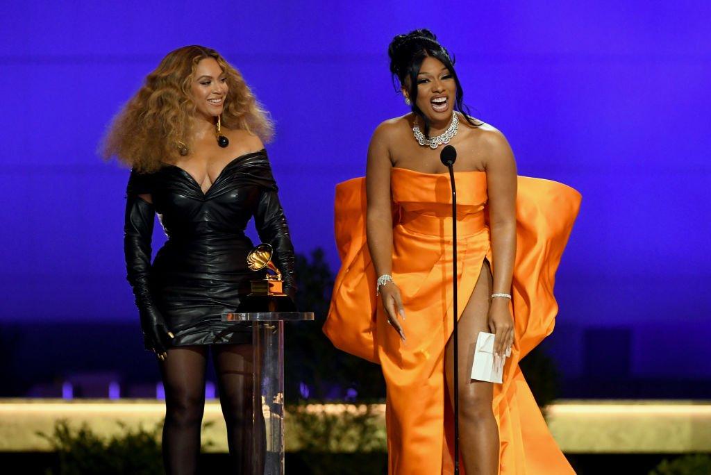 Beyonce and Megan Thee Stallion at the 2021 GRAMMYs