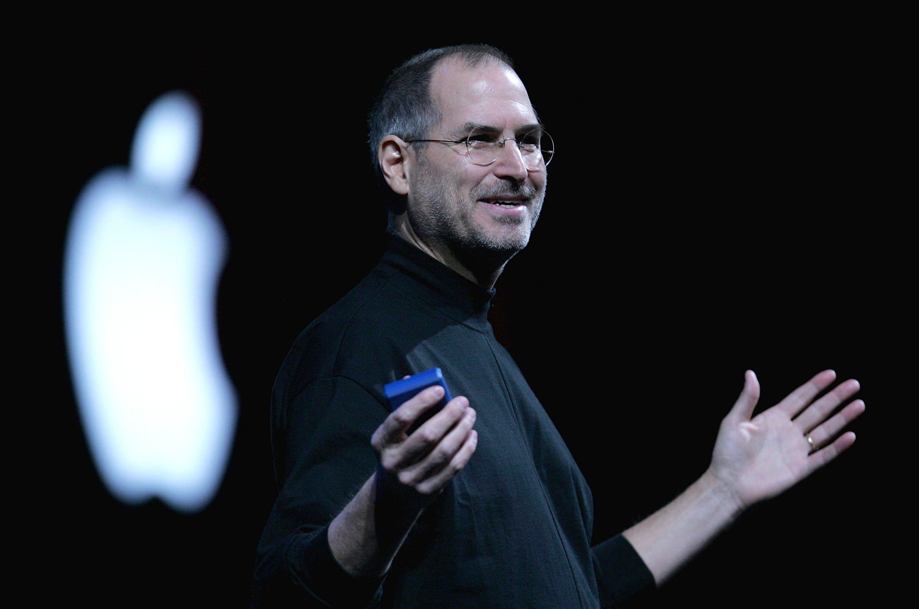 Steve Jobs delivers a keynote address in 2005