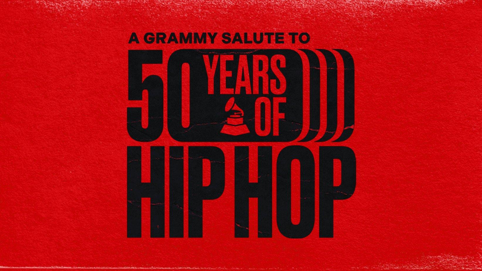 Graphic promoting the "A GRAMMY Salute to 50 Years of Hip-Hop" TV special, airing Sunday, Dec. 10 and presented by the Recording Academy, Jesse Collins Entertainment and CBS