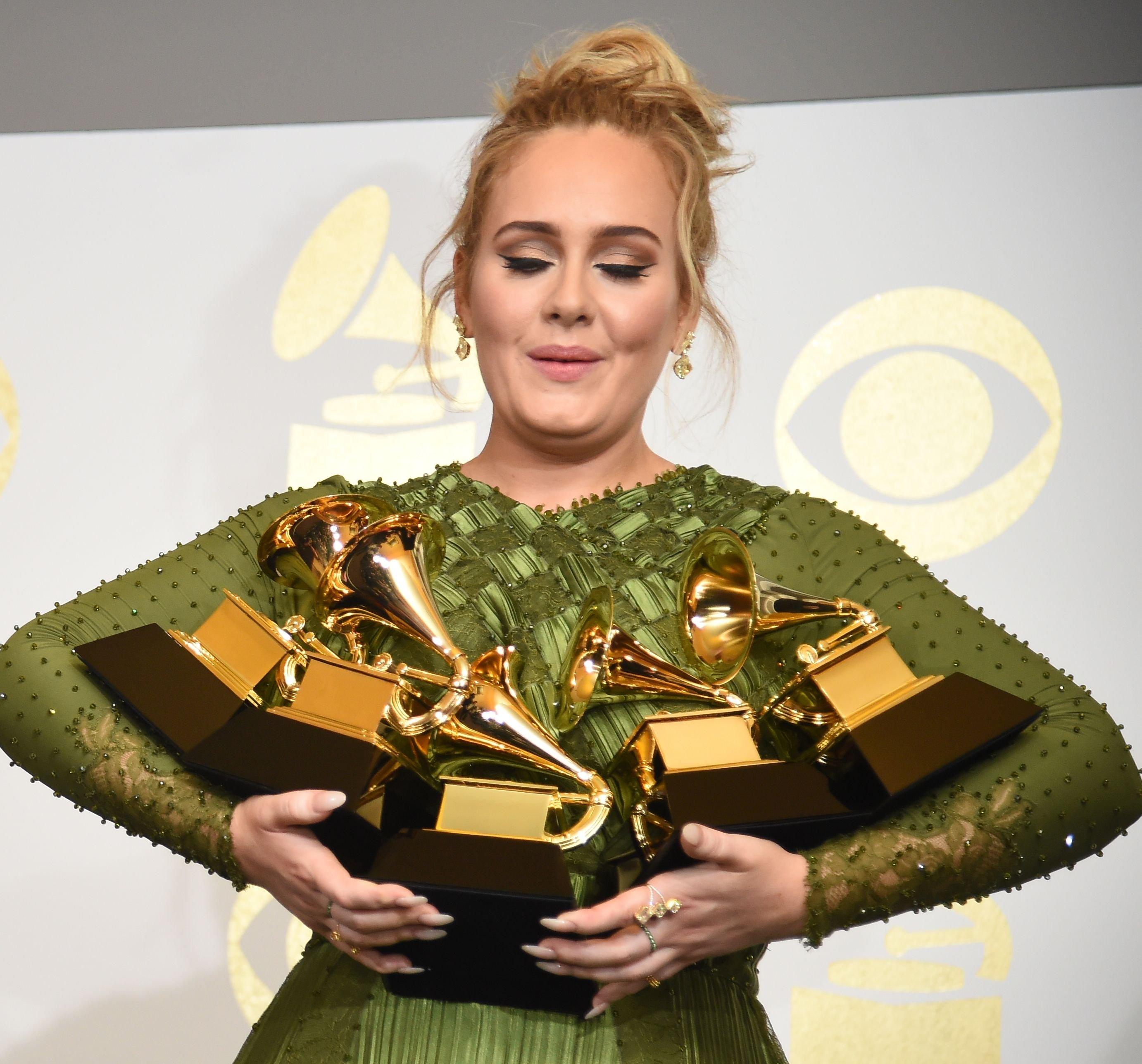 Photo of GRAMMY trophies at the 59th GRAMMY Awards in 2017