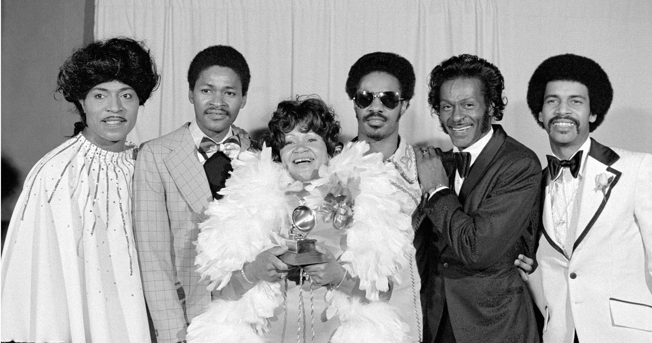 Stevie Wonder, Lula Mae Hardaway, Chuck Berry, Little Richard at the 1974 GRAMMYs