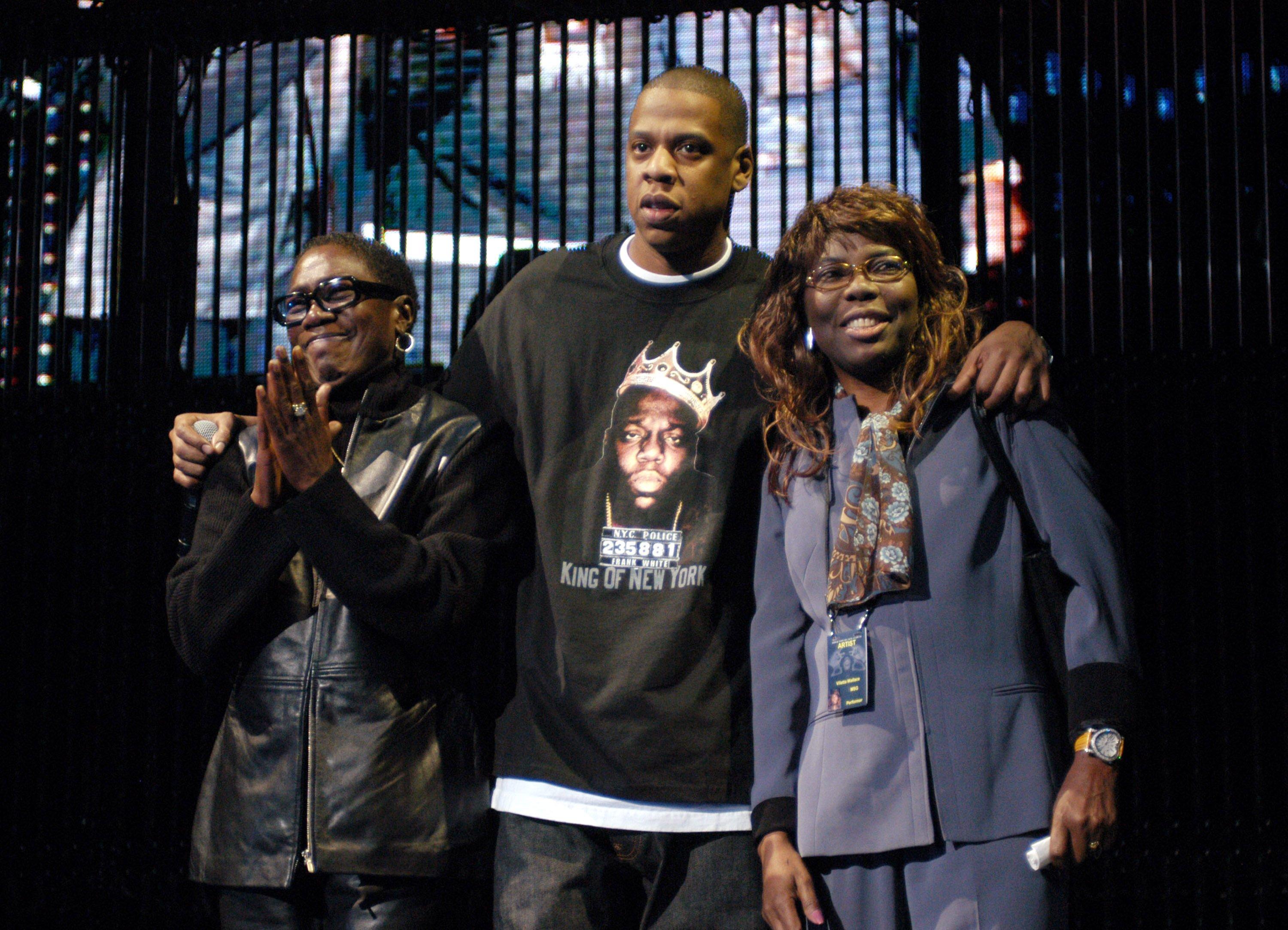 (L-R) Afeni Shakur, mother of 2Pac, Jay-Z, and Voletta Wallace, mother of Notorious B.I.G.