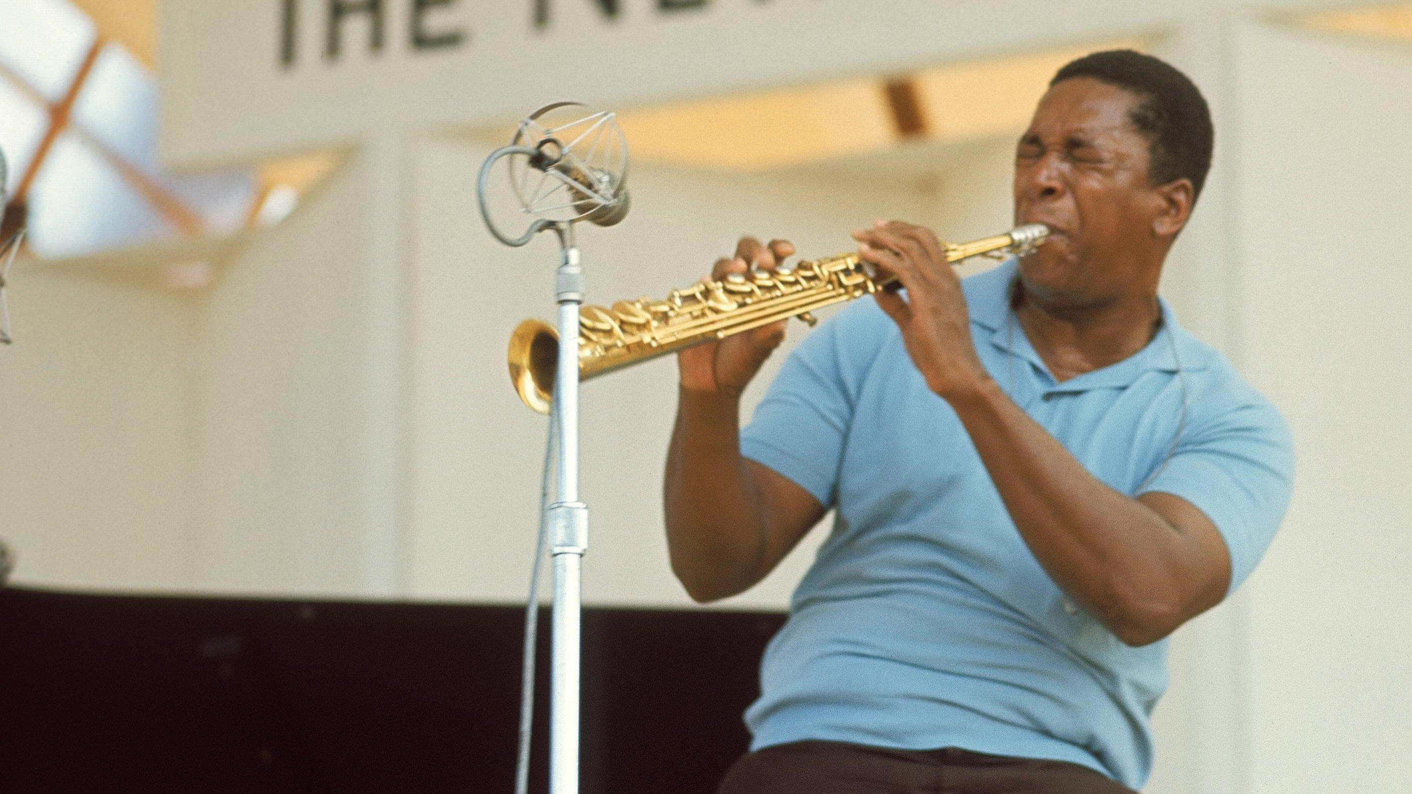 John Coltrane performs at the Newport Jazz Festival in 1966