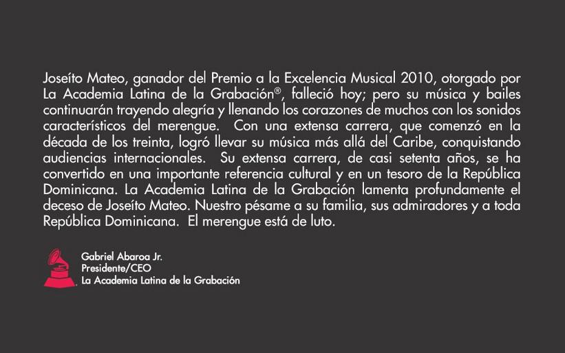 La Academia Latina De La Grabación® Sobre: Joseíto Mateo
