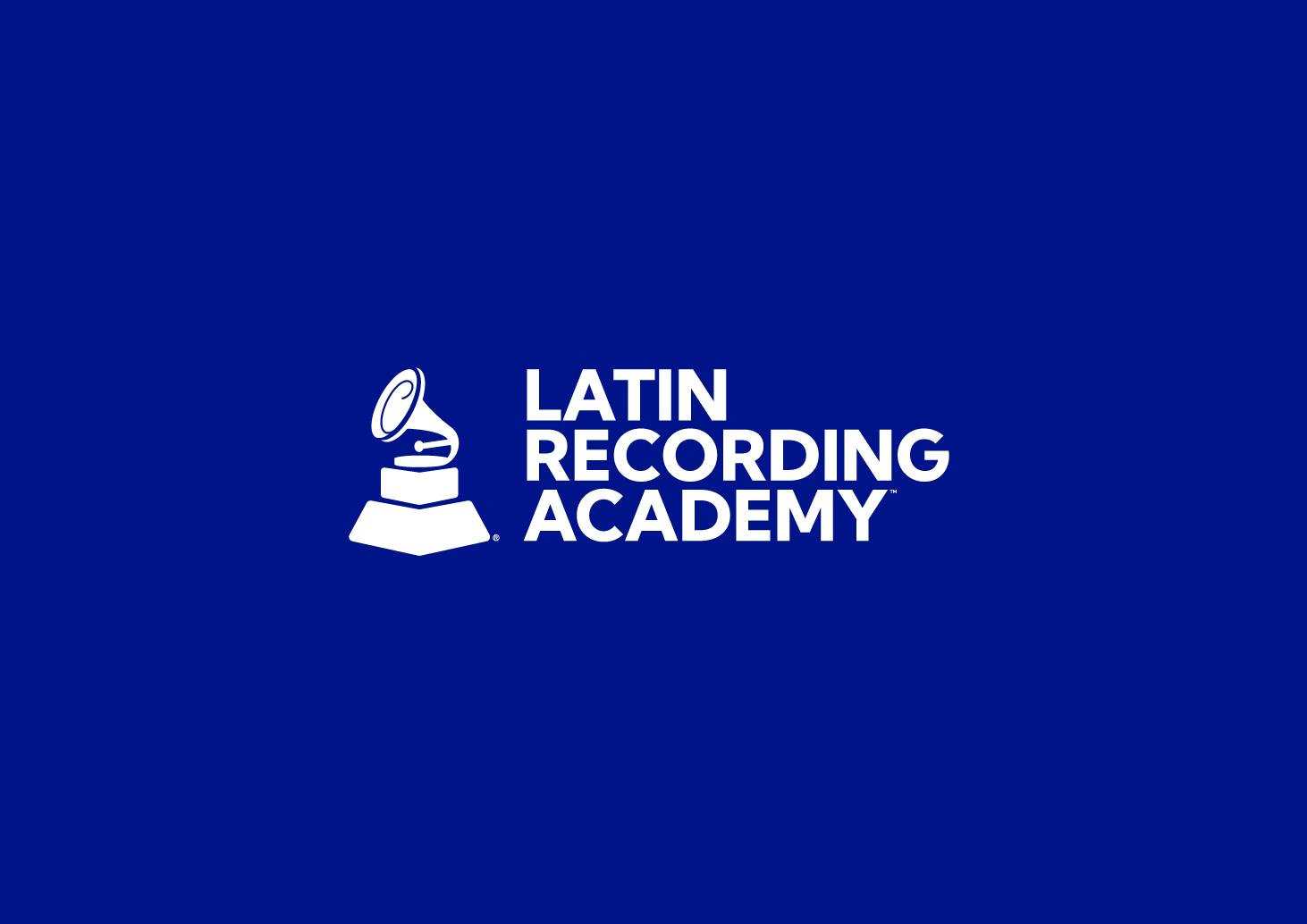 The logo for the Latin Recording Academy. The words "Latin Recording Academy" are written in white against a blue background with a logo of the Latin GRAMMY Award in white.