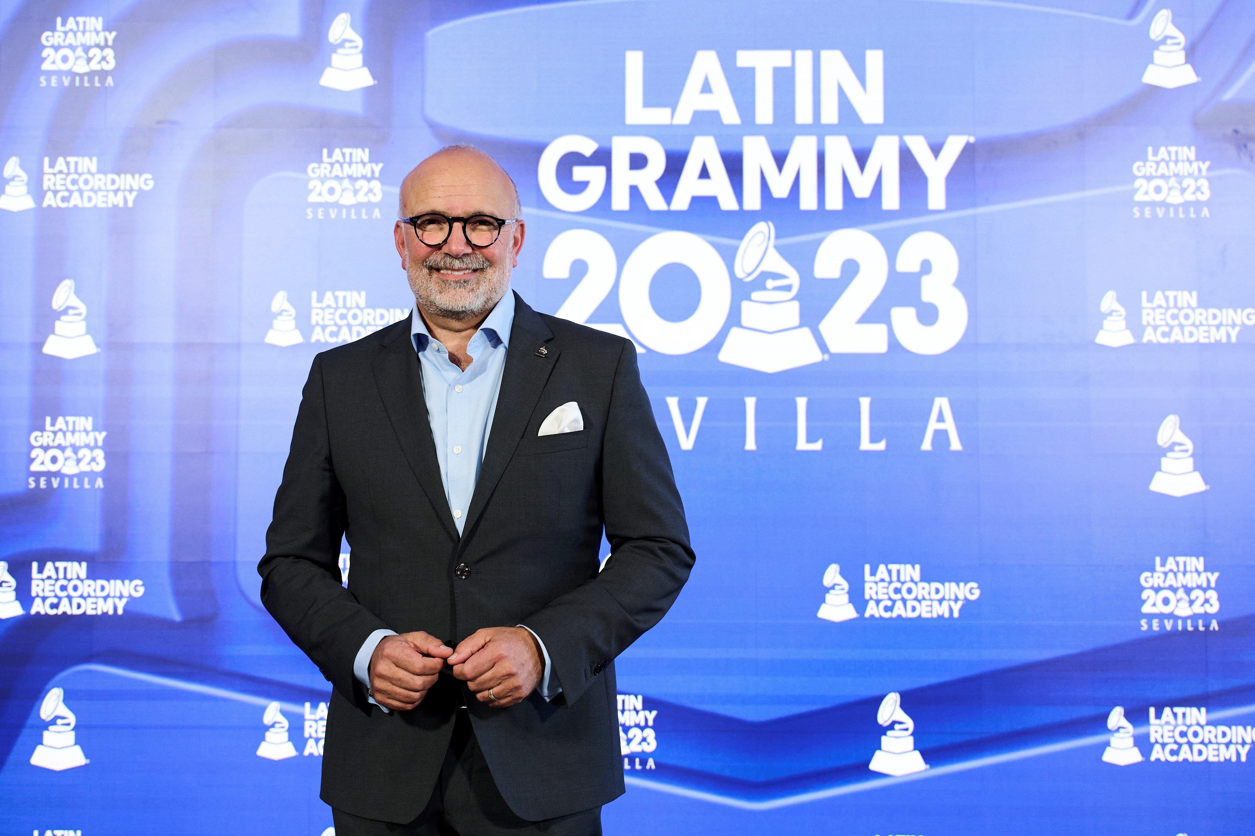 Photo of Latin Recording Academy CEO Manuel Abud leading a press conference announcing the 2023 Latin GRAMMYs