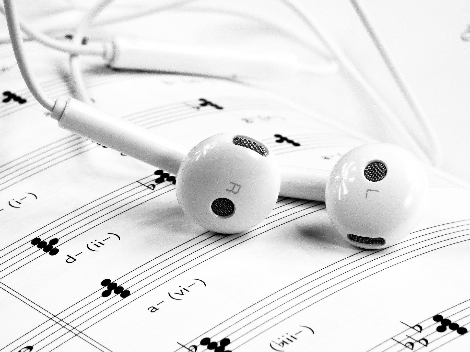 Sheet music and ear buds