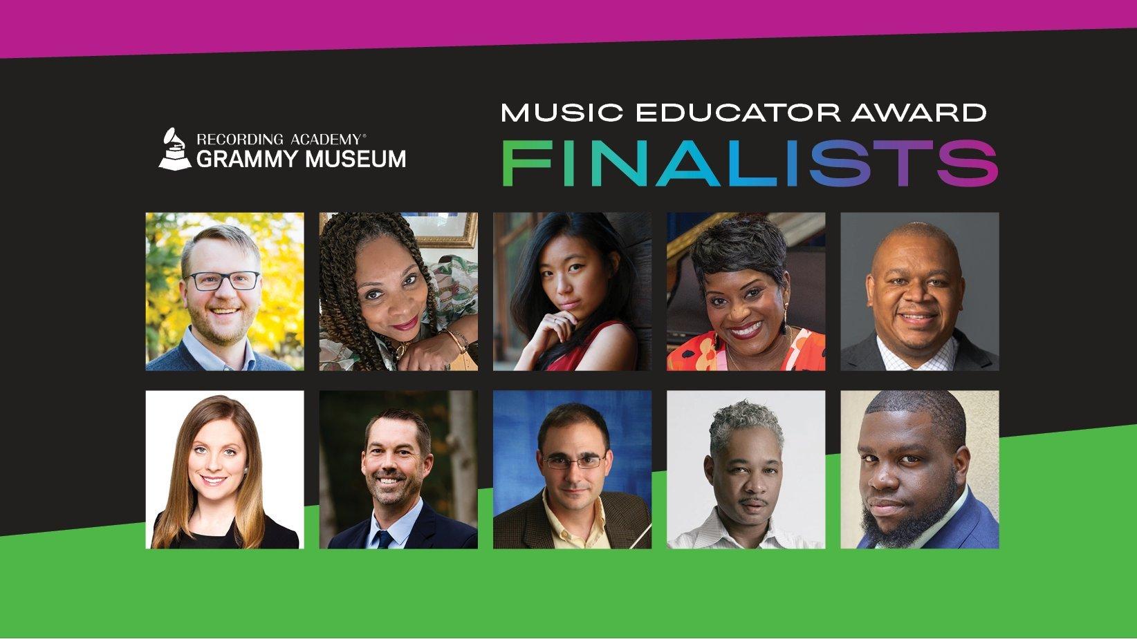 Graphic featuring photos of the 2023 Music Educator Award Finalists