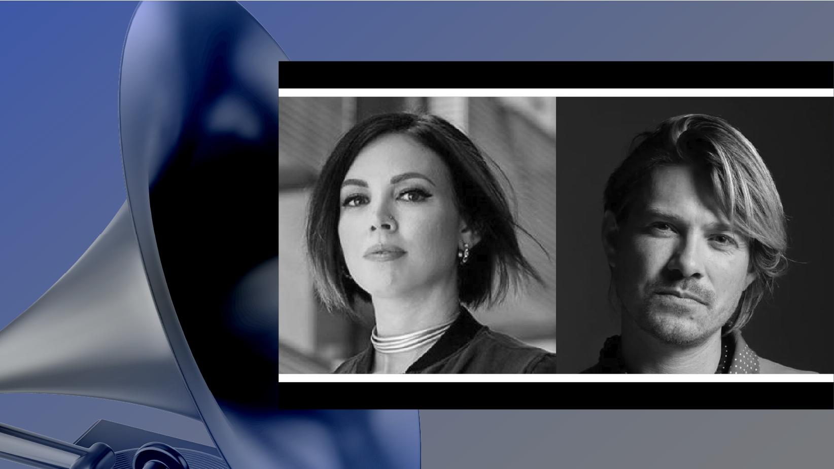 A photo announcing Dani Deahl (L) and Taylor Hanson (R) as Co-Chairs of the Recording Academy's National Advocacy Committee