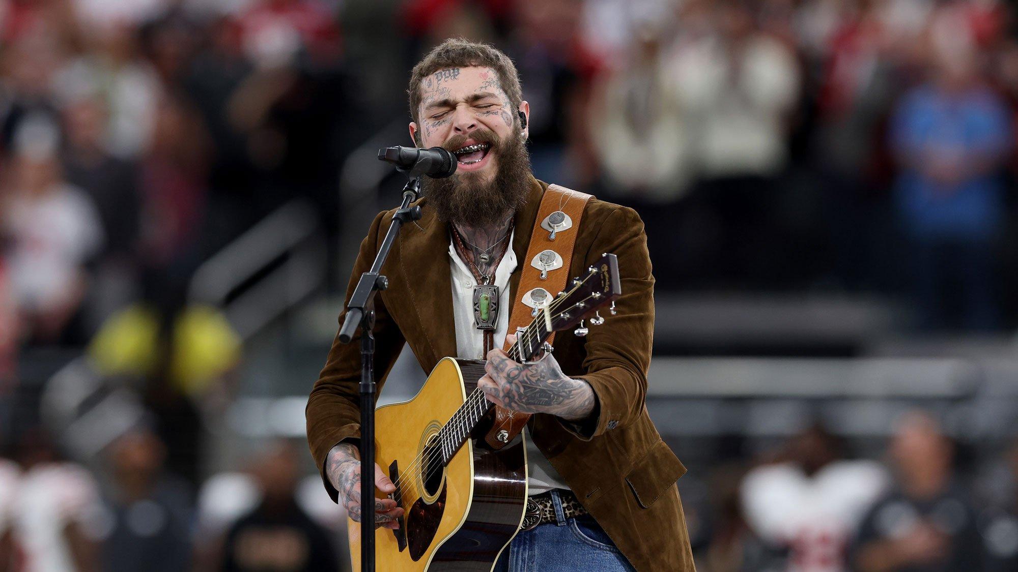Post Malone Goes Country for “America The Beautiful” at Super Bowl LVIII