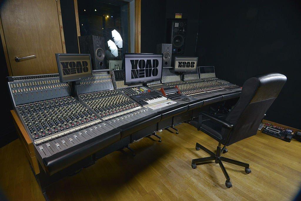 Mixing desk inside Nevo Sound Studios in London