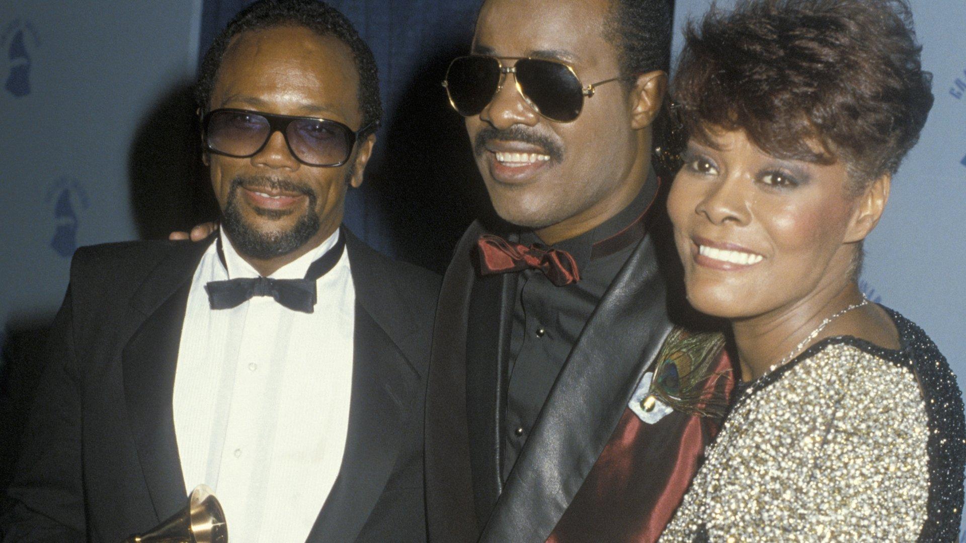 (L-R) Quincy Jones, Stevie Wonder, Dionne Warwick