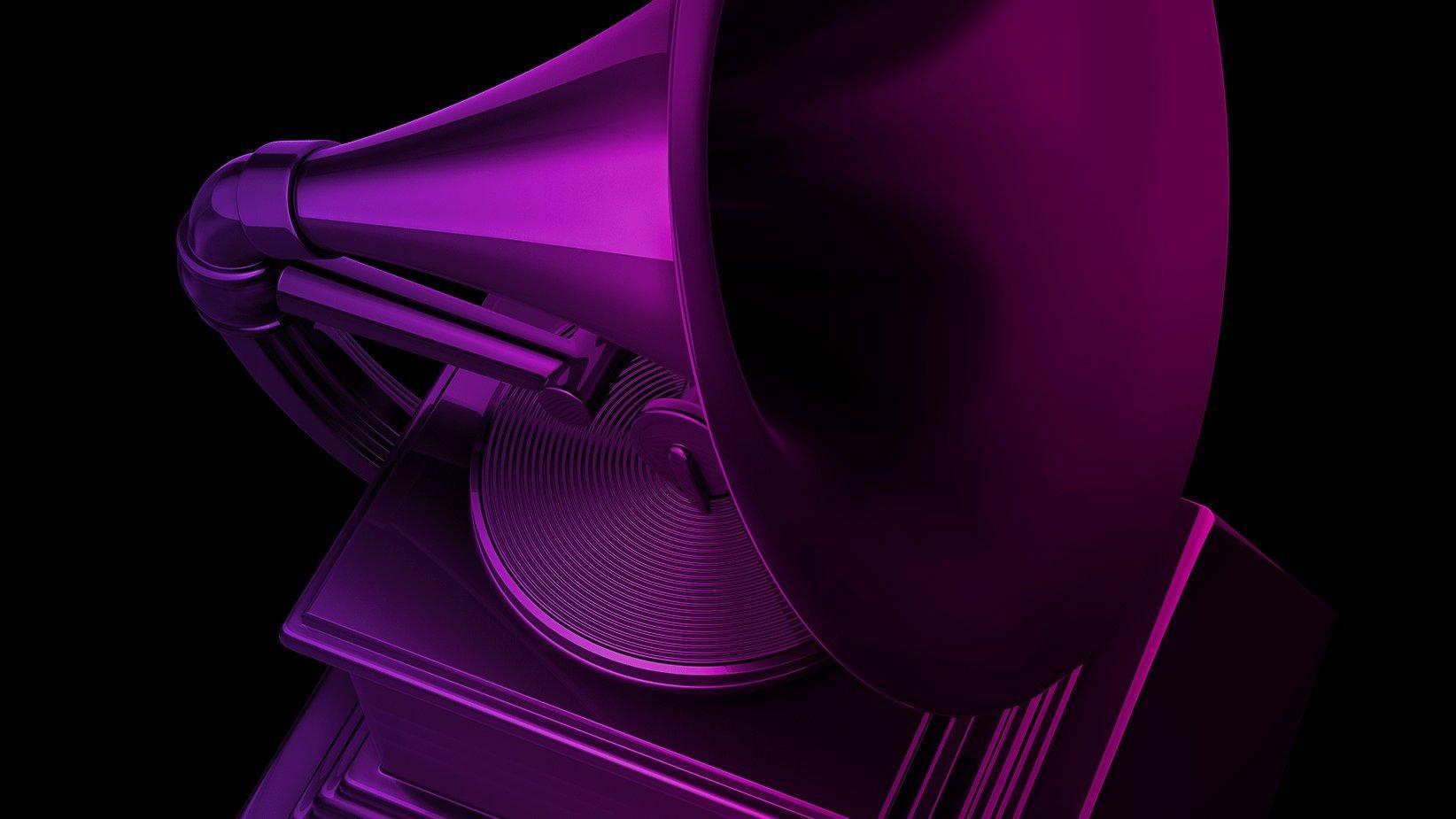 Graphic featuring a purple GRAMMY Award statue