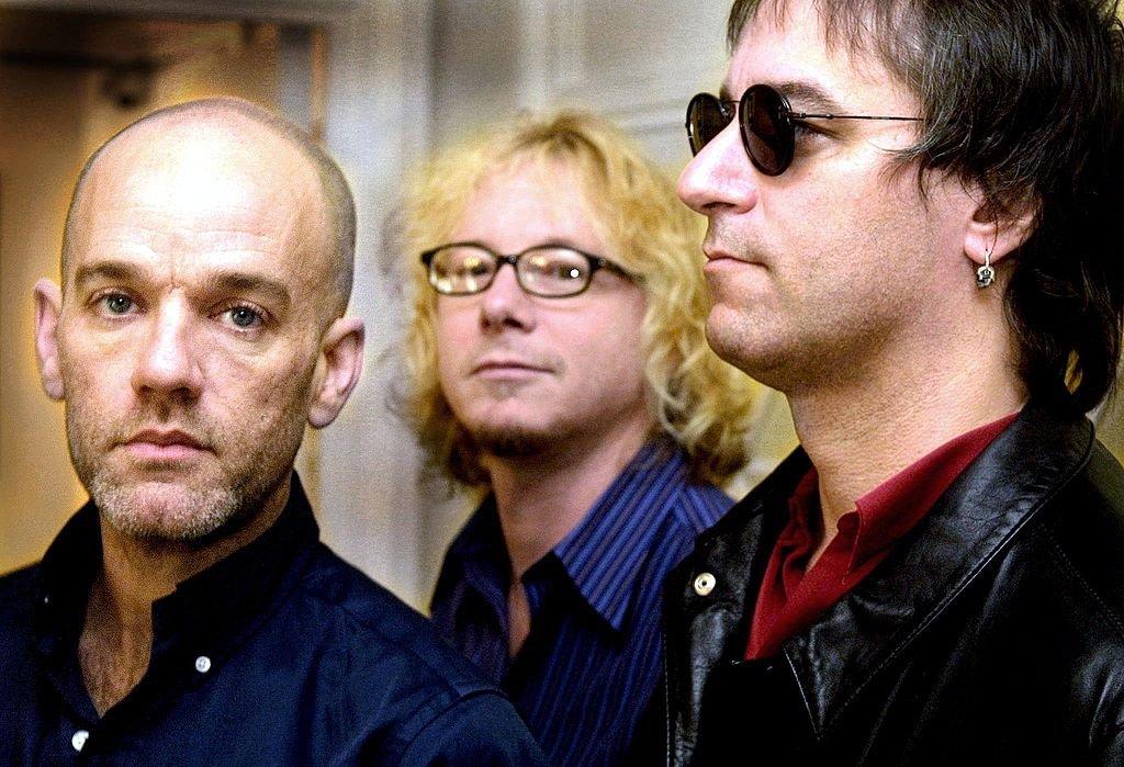 (L to R) Michael Stipe, Mike Mills and Peter Buck of R.E.M.