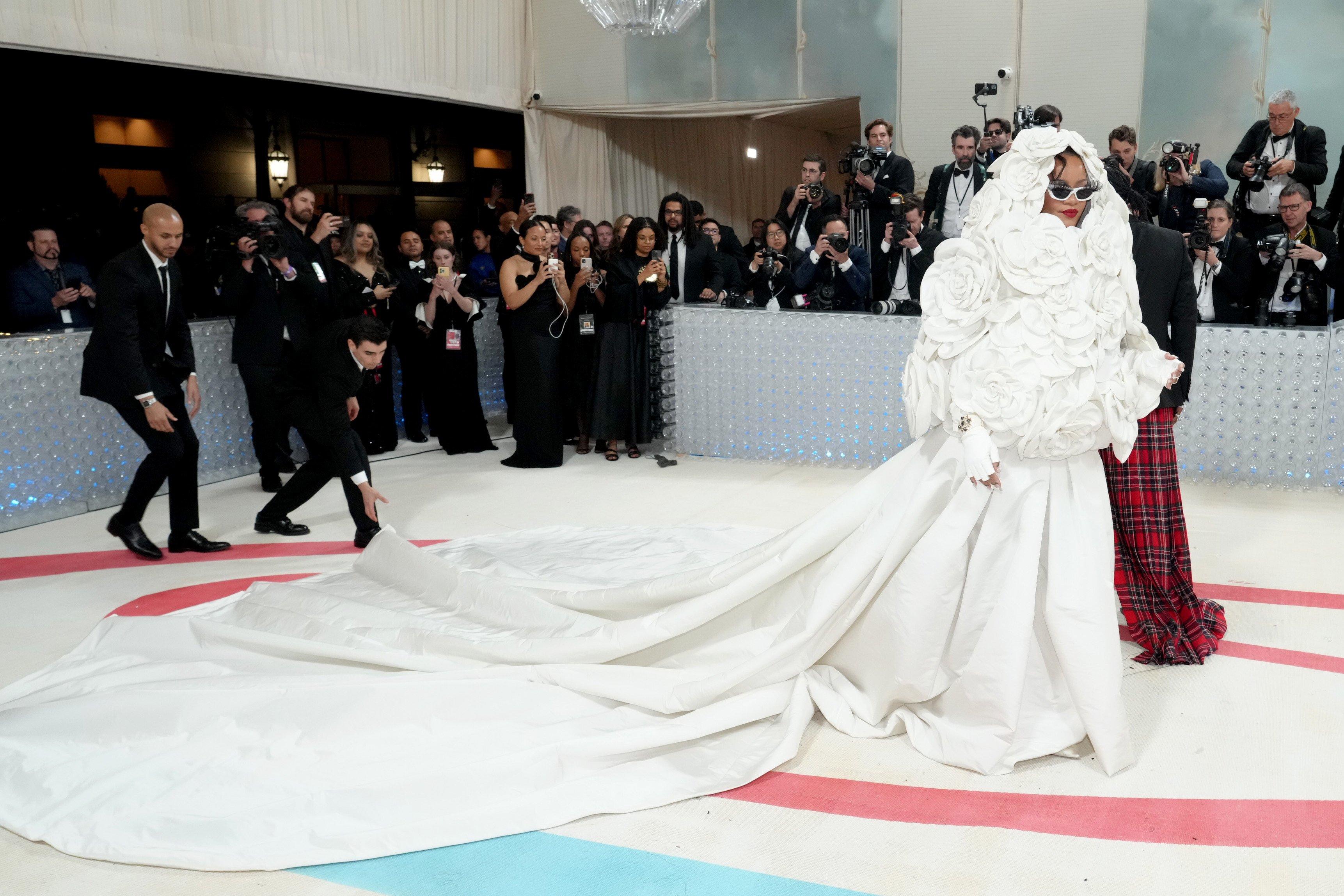Rihanna attends the 2023 Met Gala Celebrating "Karl Lagerfeld: A Line Of Beauty" at the Metropolitan Museum of Art on May 01, 2023 in New York City