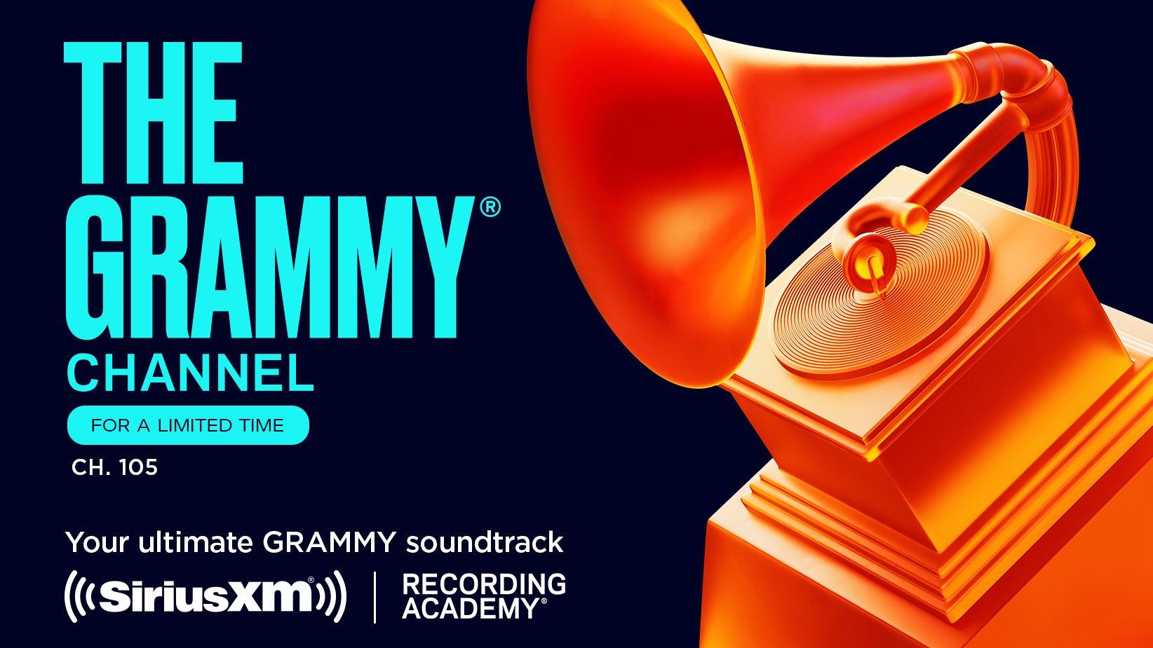Graphic promoting SiriusXM's The GRAMMY Channel for the 2023 GRAMMYs