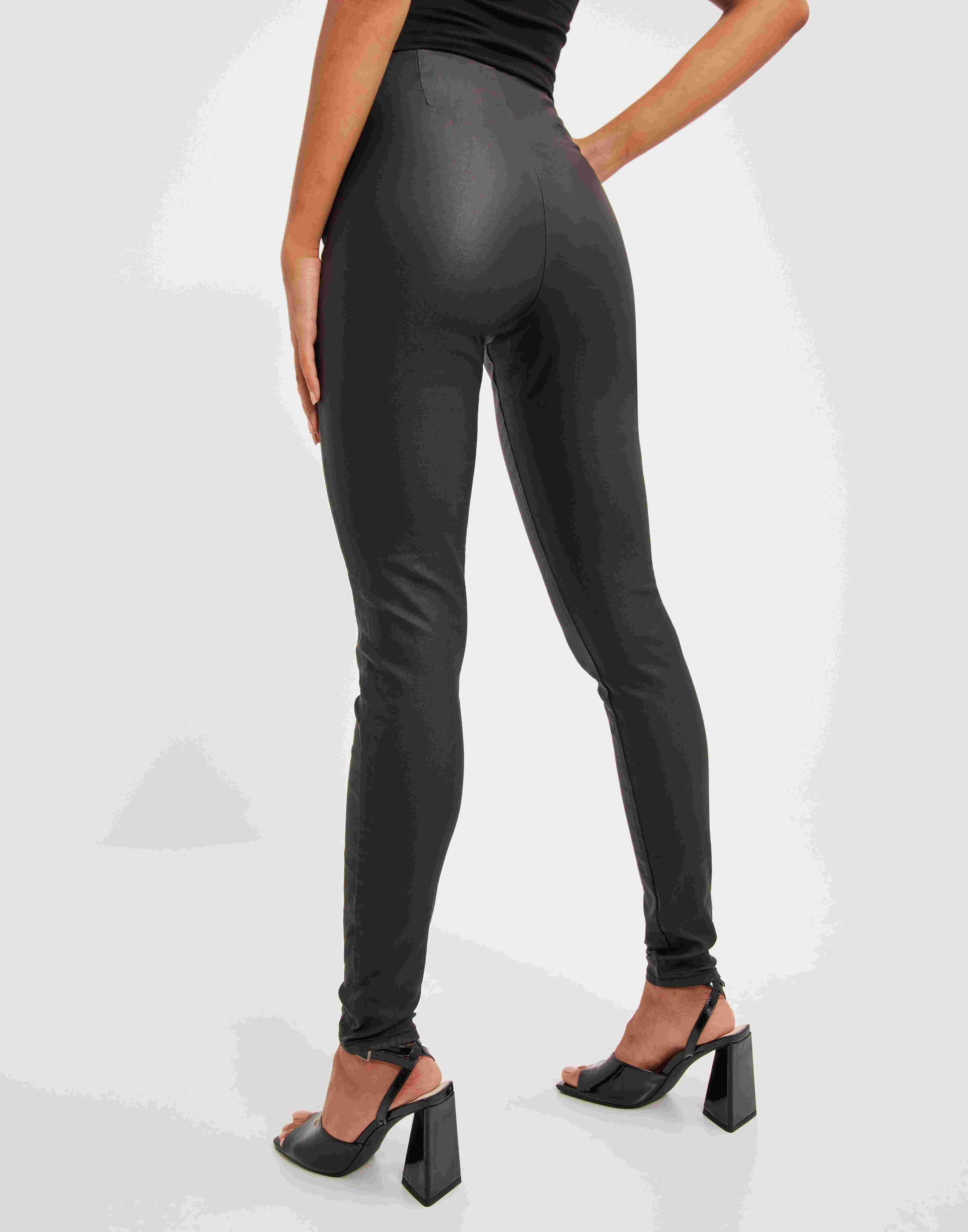 Pieces high waisted coated leggings in black