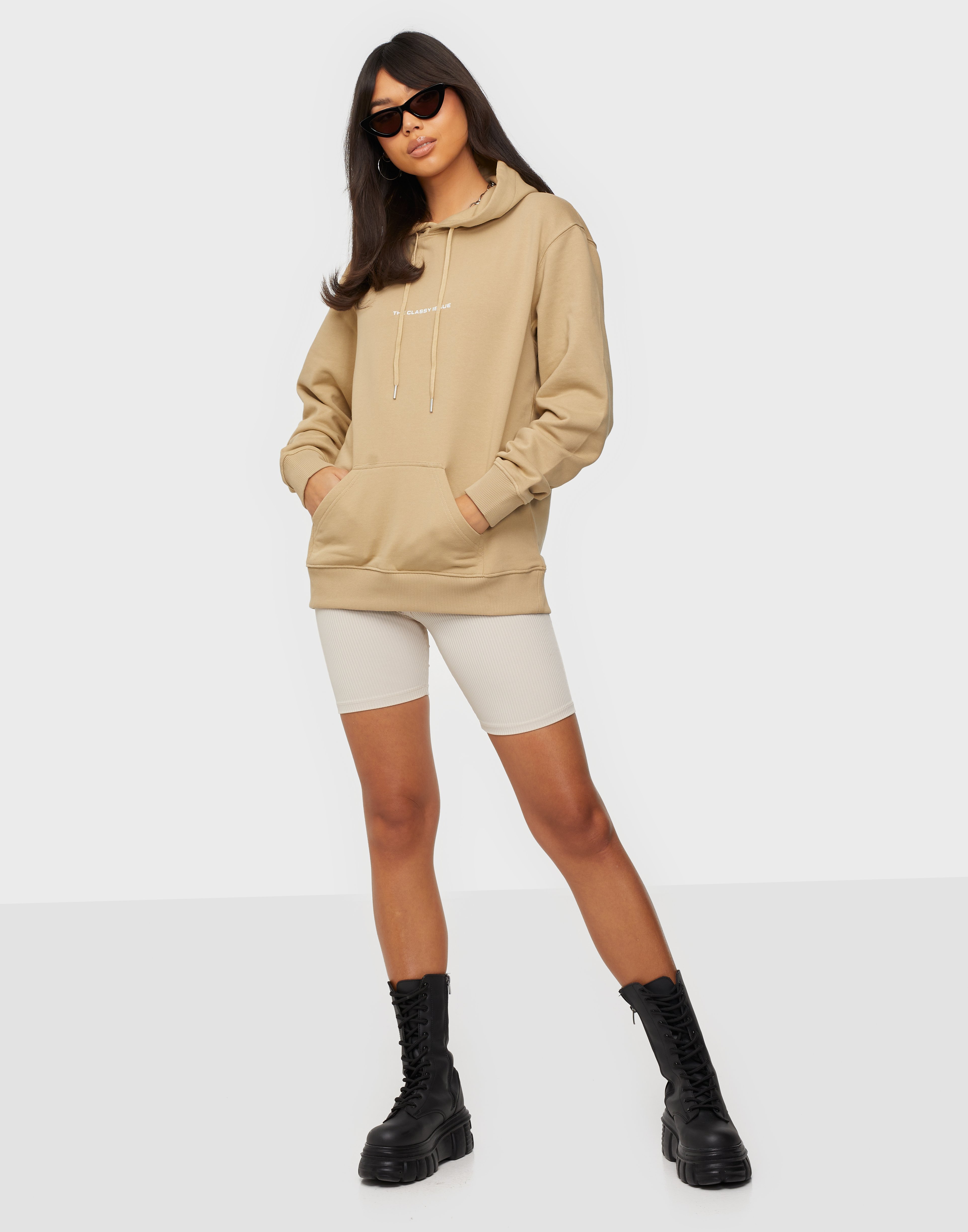 Shop The Classy Issue Logo Hoodie Beige Nelly Com