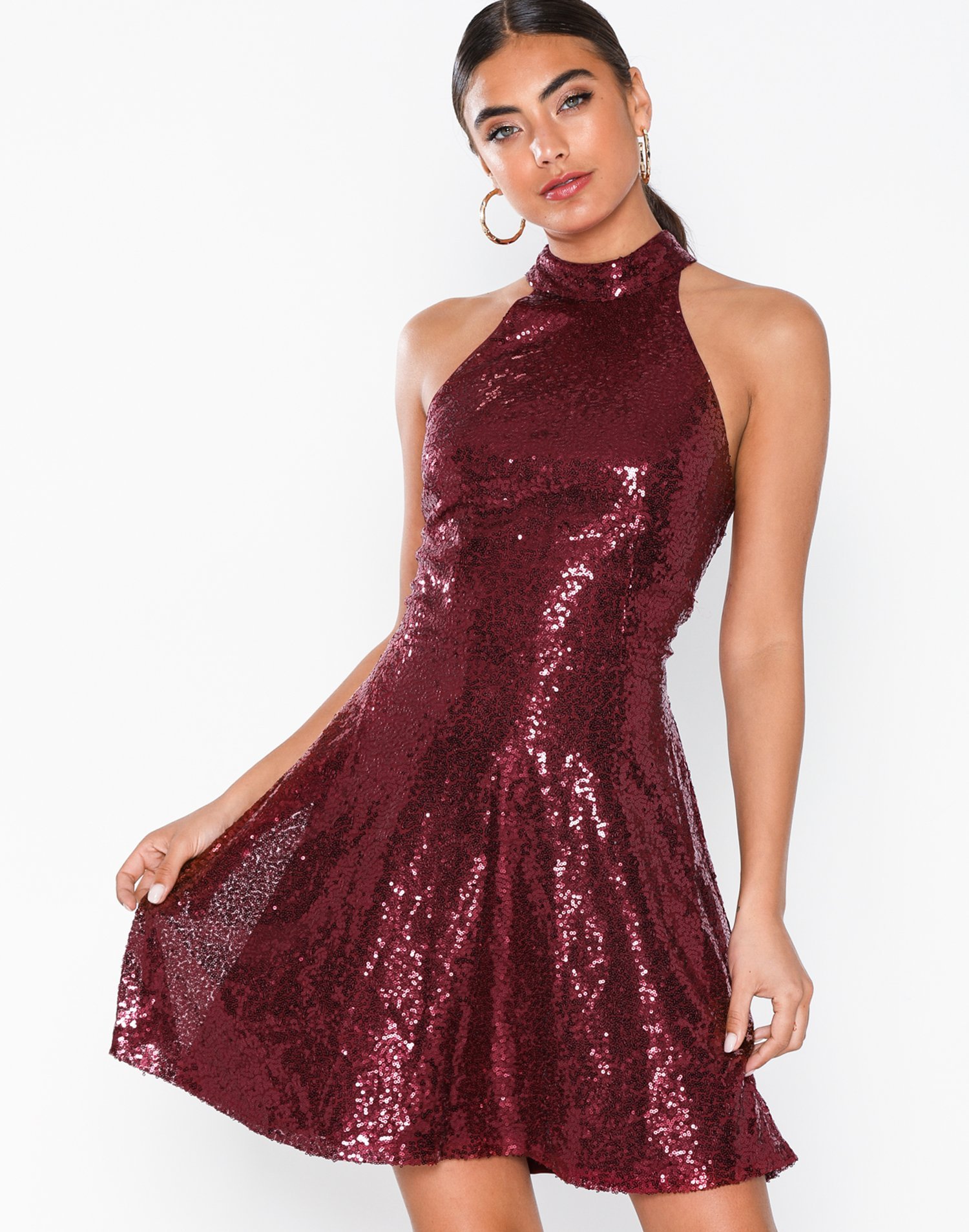 red sequin skater dress