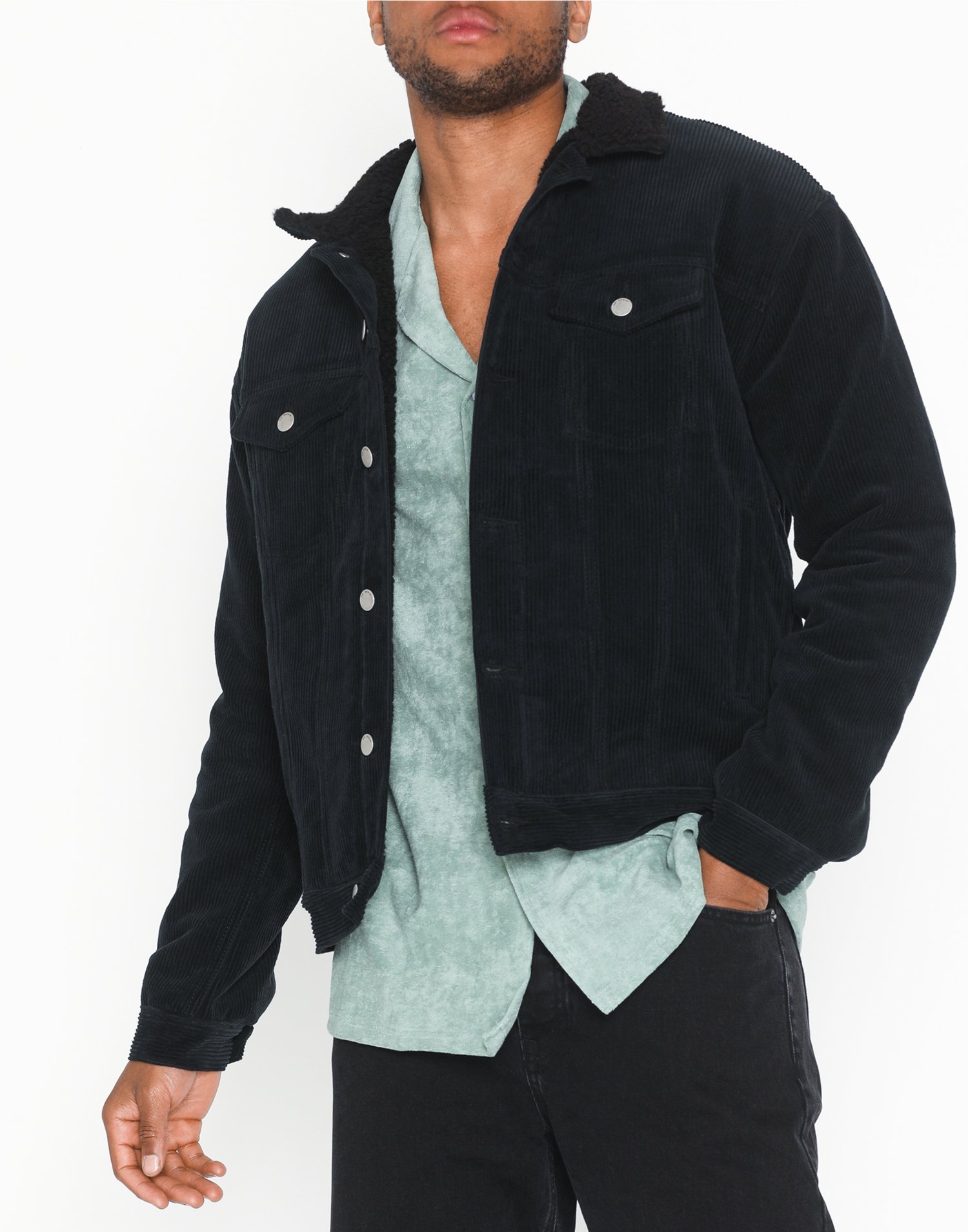 black denim sherpa