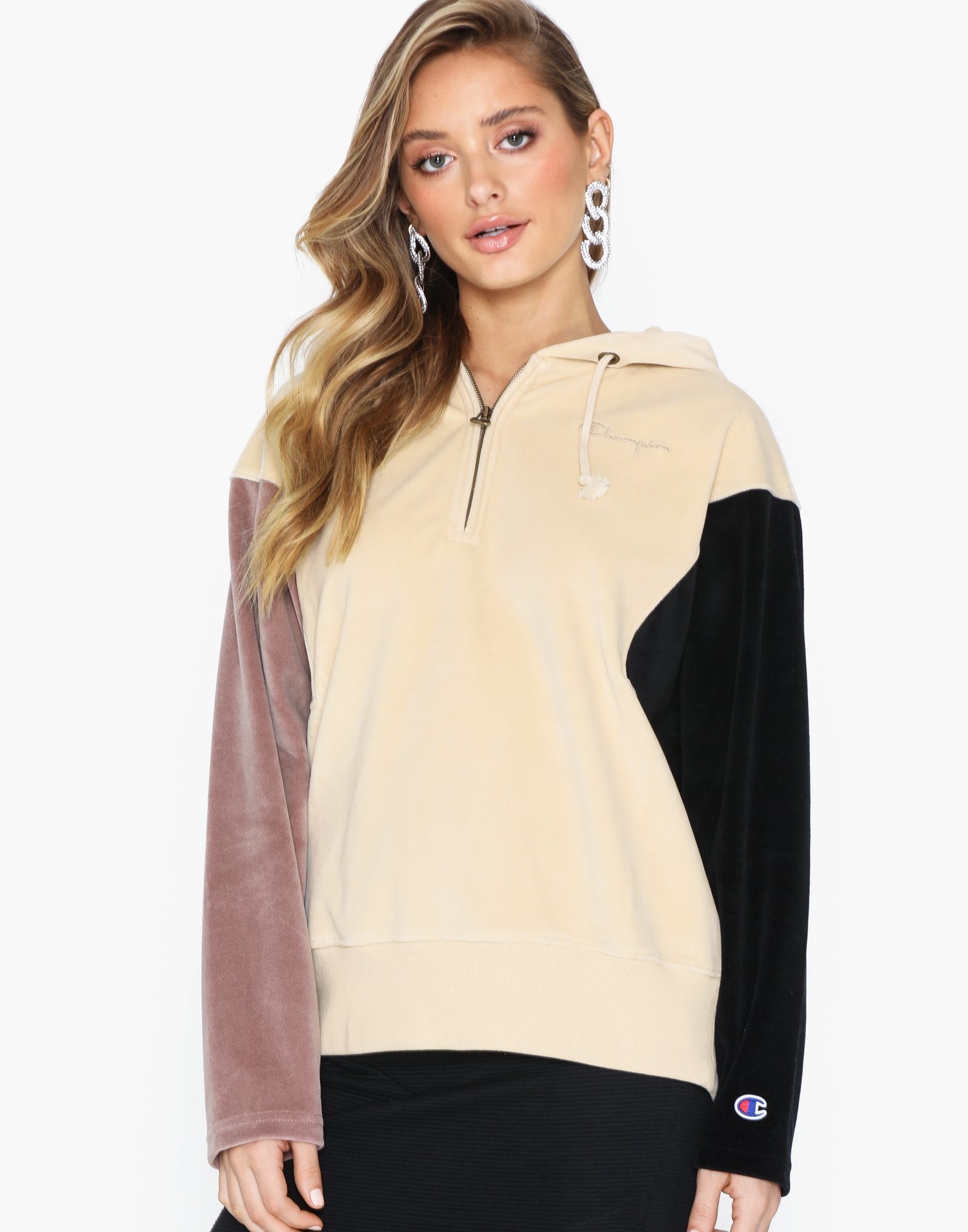 champion hooded half zip sweatshirt