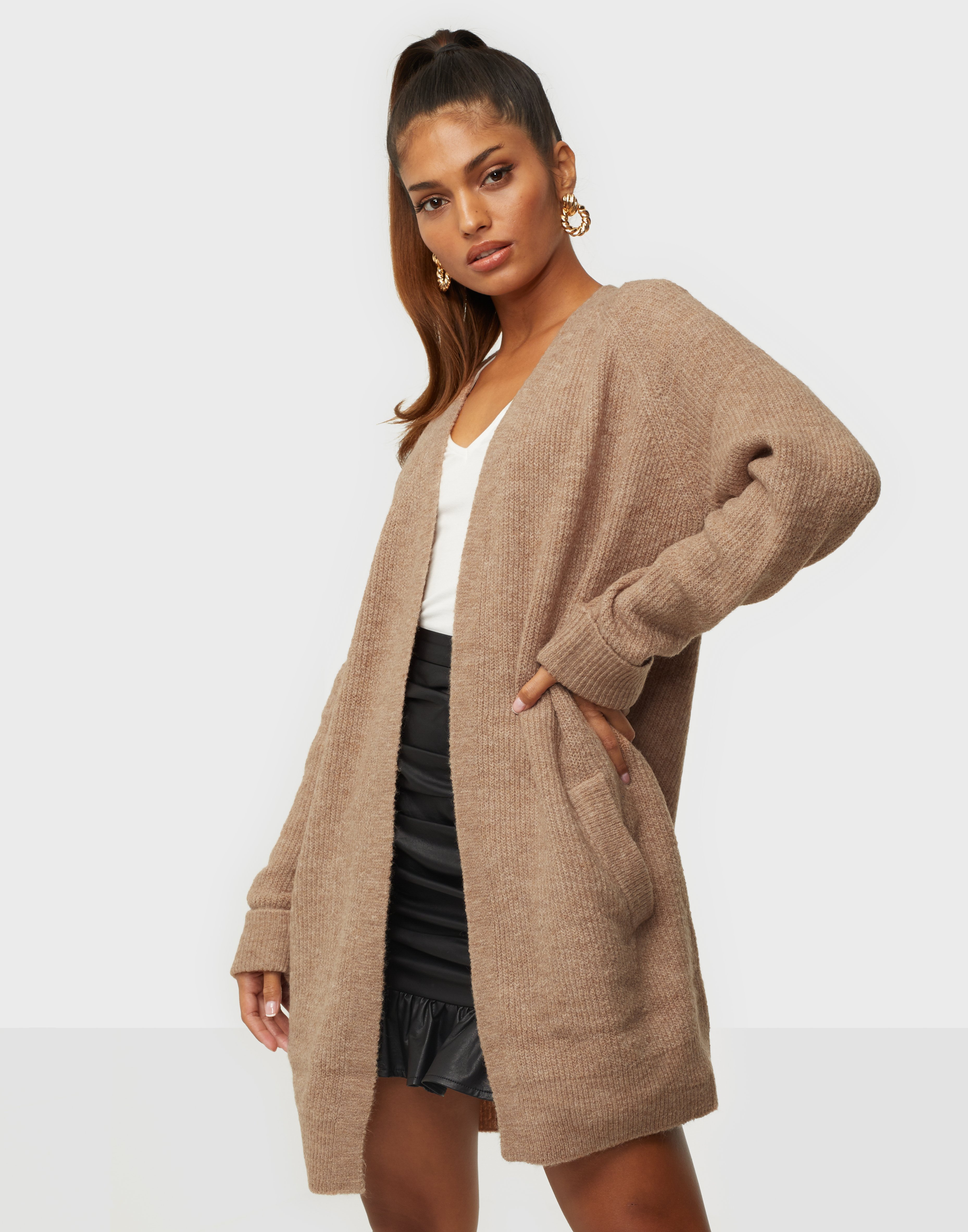 beige long knit cardigan